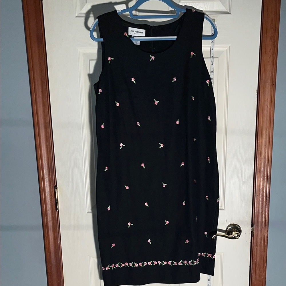 VTG-90’s-NWT-Jack Mulqueen-12-black floral embroidered, linen blend, shift dress